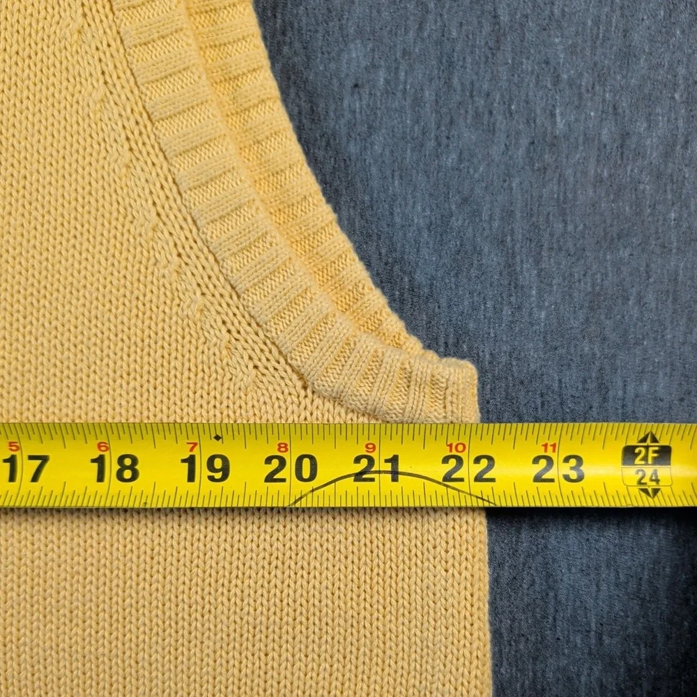 Y2K CHAPS V Neck Sweater Vest Mens Sz L Golf Cotton Knit Logo Yellow Streetwear